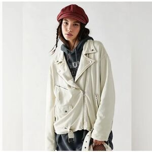 Free People‎ Rebel Knit Moto Jacket Bohemian Edgy in Vanilla Creme Size Small